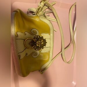 Sharif 1827 Leather Croco Lion Head Knocker Crossbody Shoulder Bag Mustard